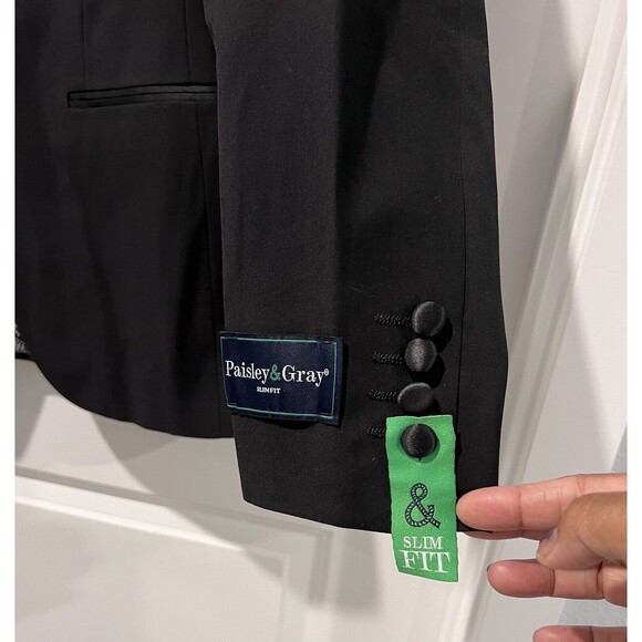 Paisley & Gray Men's Apparel Black Notch Trim Tuxedo Slim Fit Jacket Blazer 36R - Picture 5 of 13